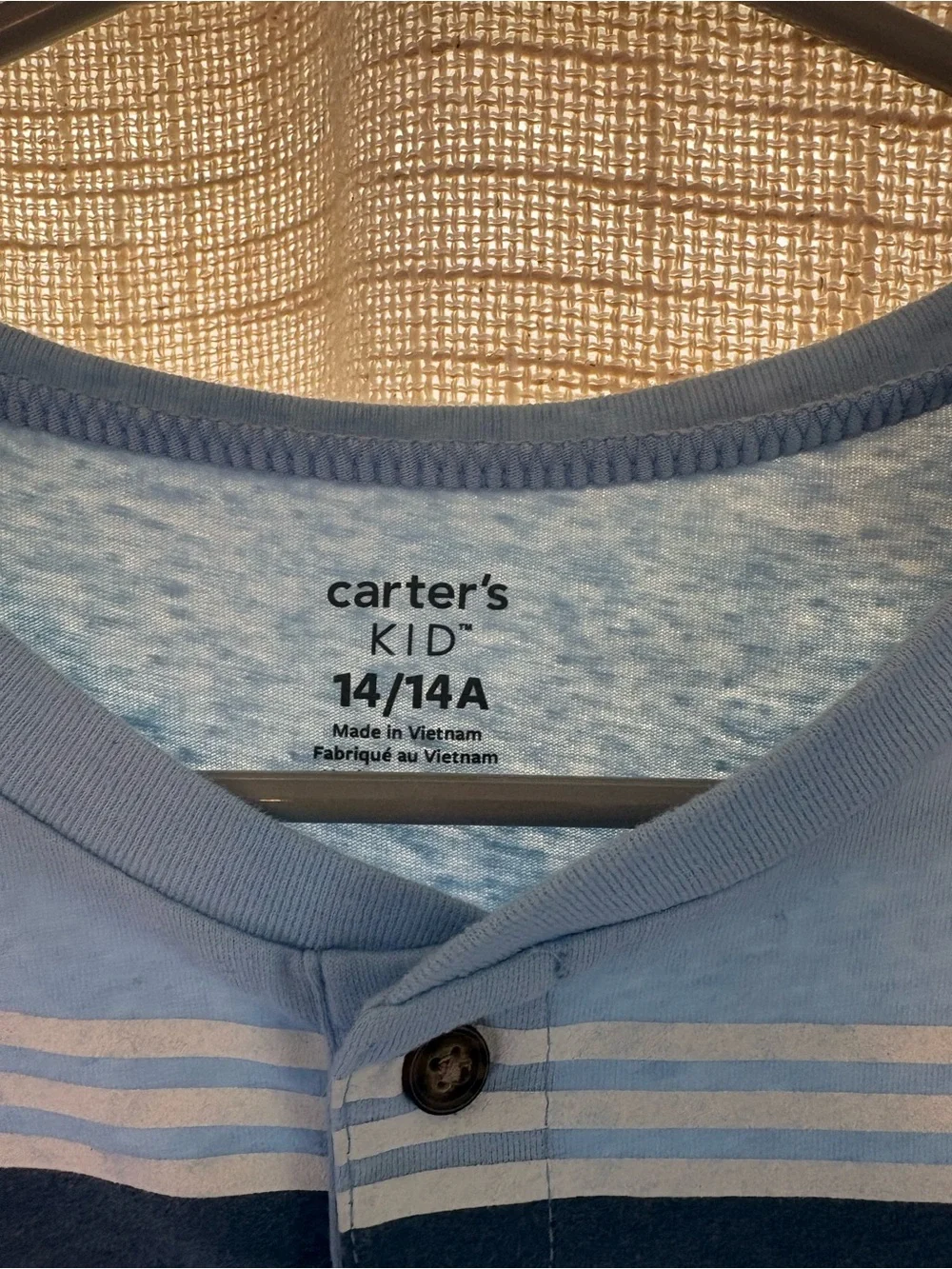 Carter's Light Blue Short Sleeve Henley with Navy and Red Stripes